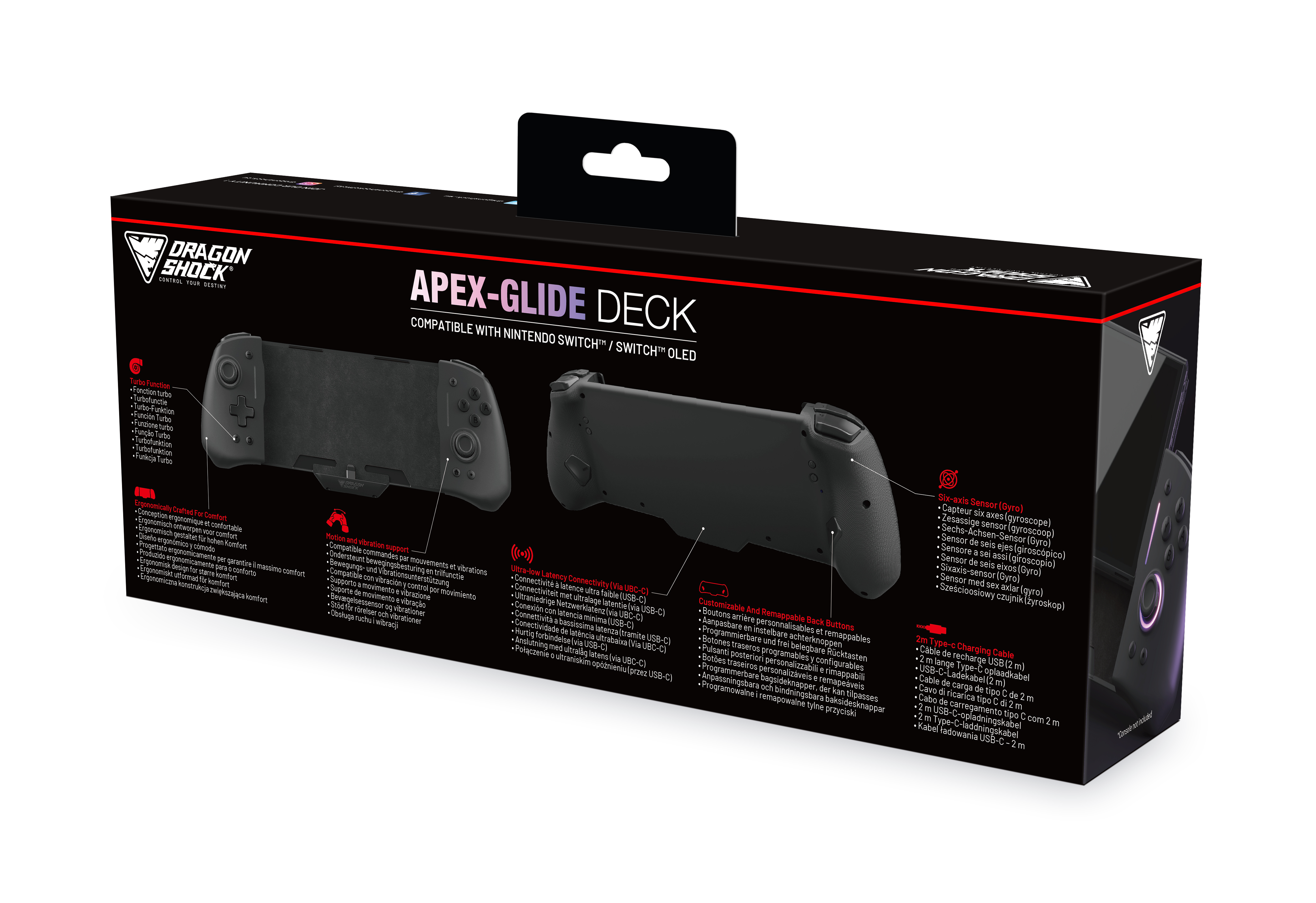 Picture showing the packaging of the DragonShock Apex-Glide Deck from the back