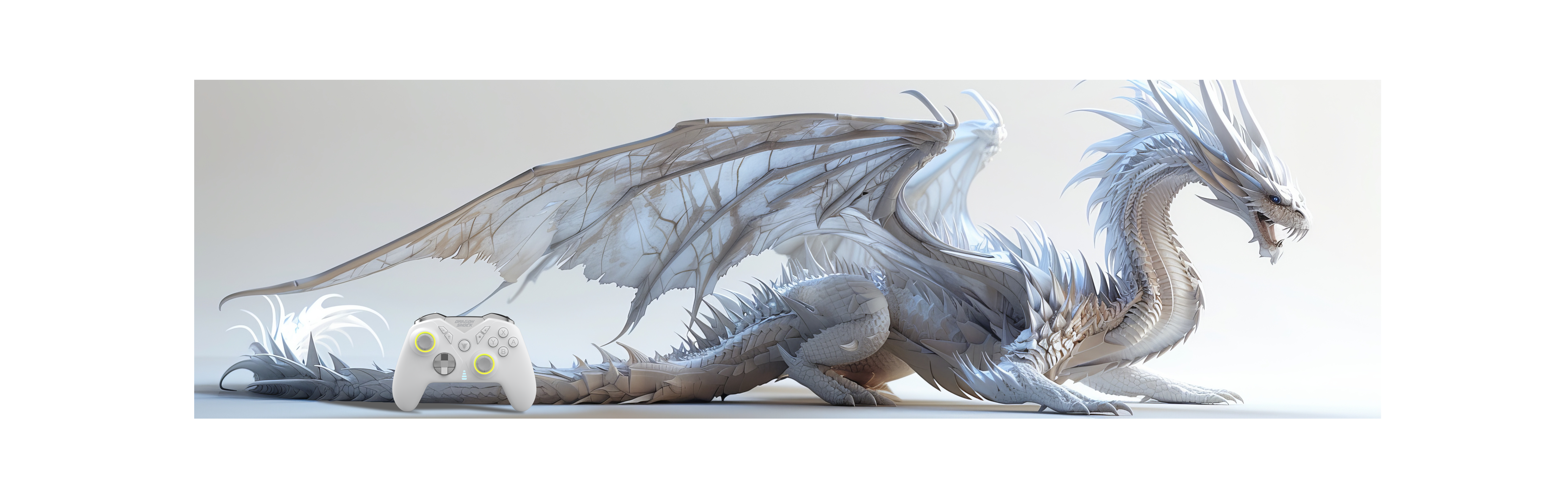 Banner showing the nebula pro white in front of a white dragon