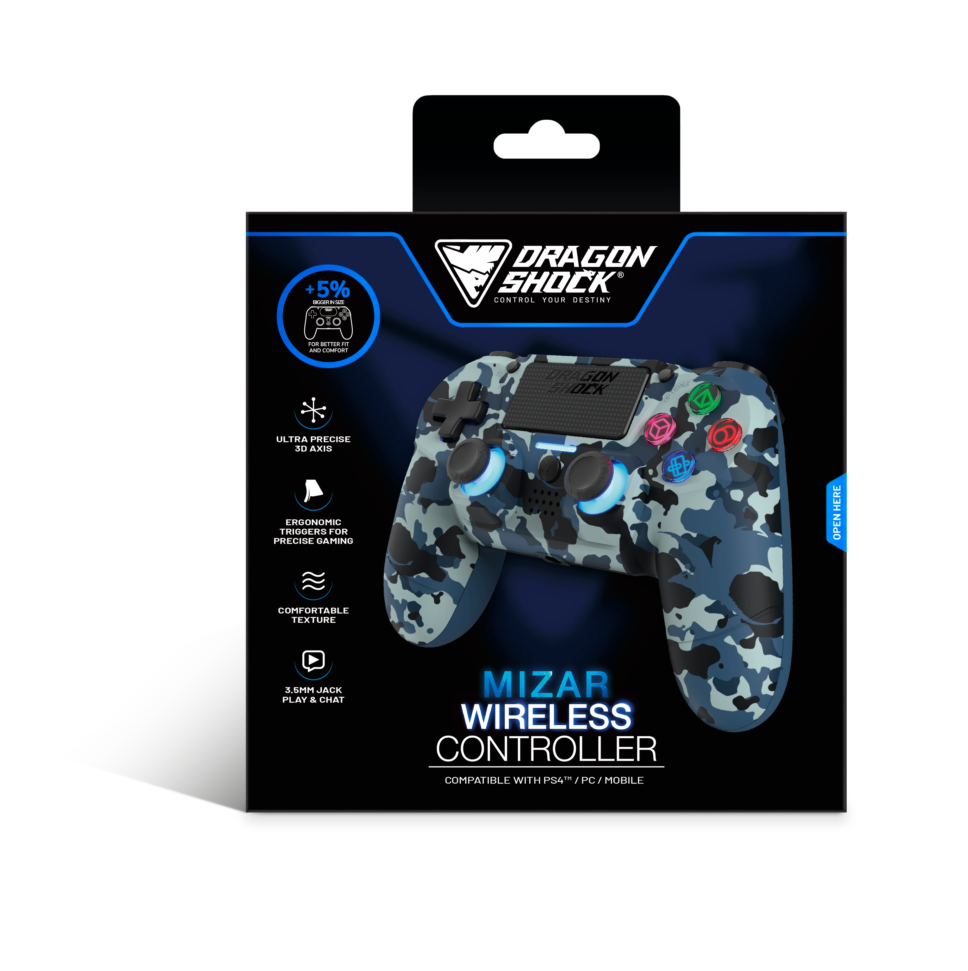 Picture showing the packaging of the DragonShock Mizar blue camo from the front