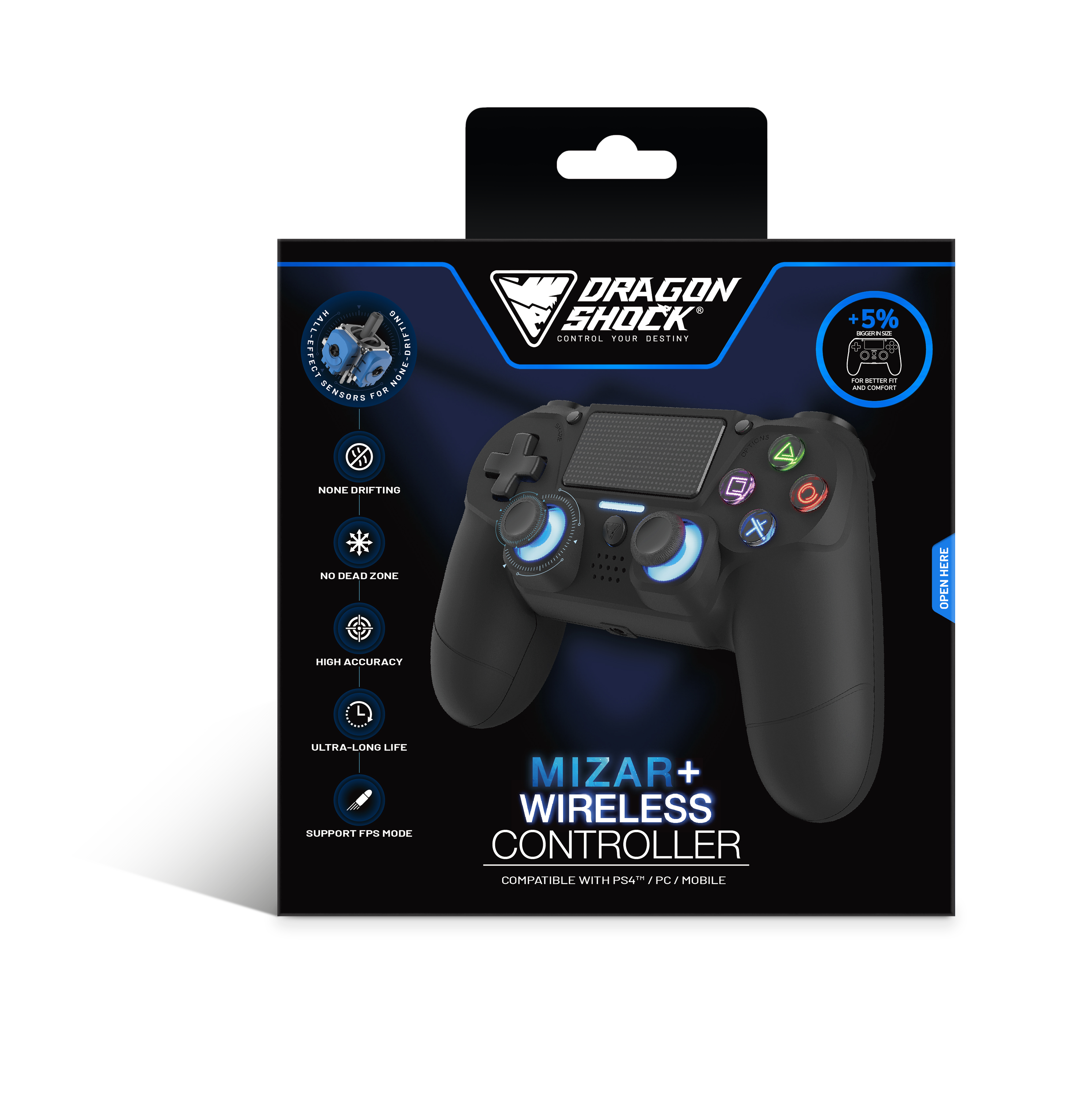 Picture showing the packaging of the DragonShock Mizar + black from the front