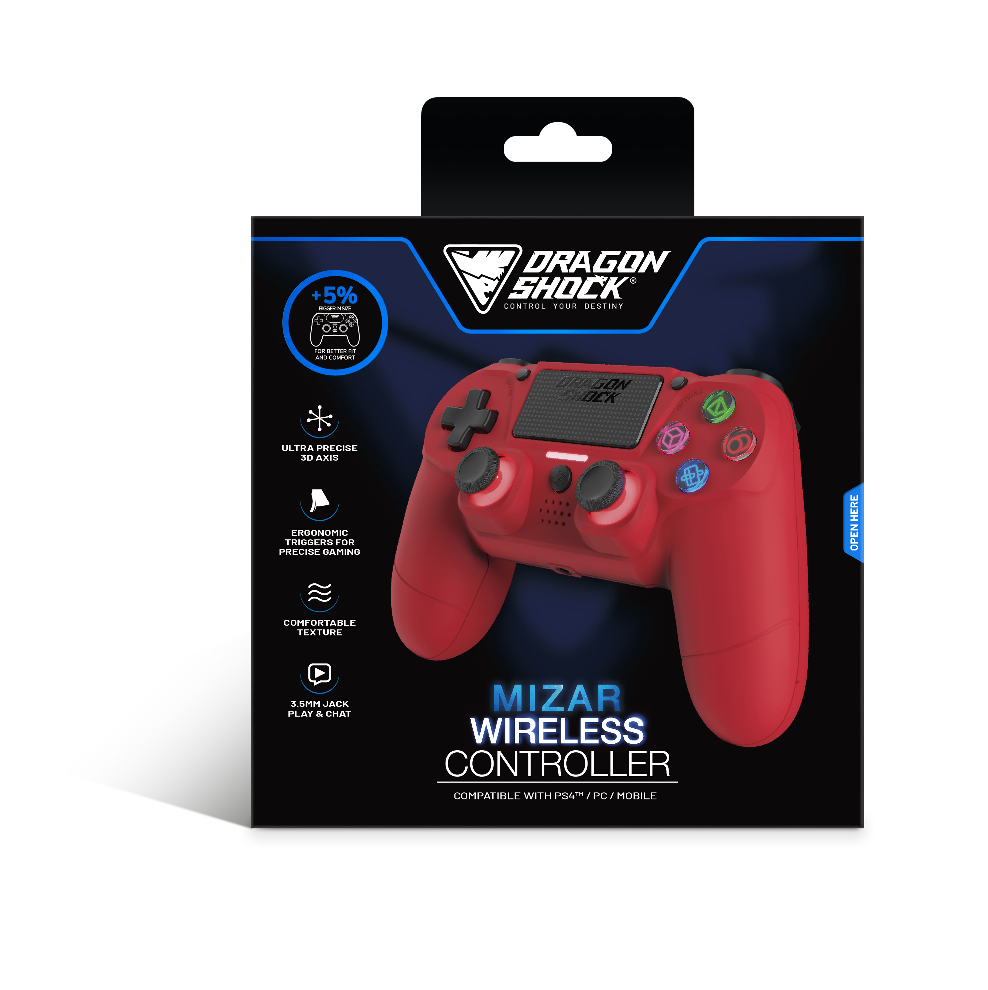 Picture showing the packaging of the DragonShock Mizar red from the front