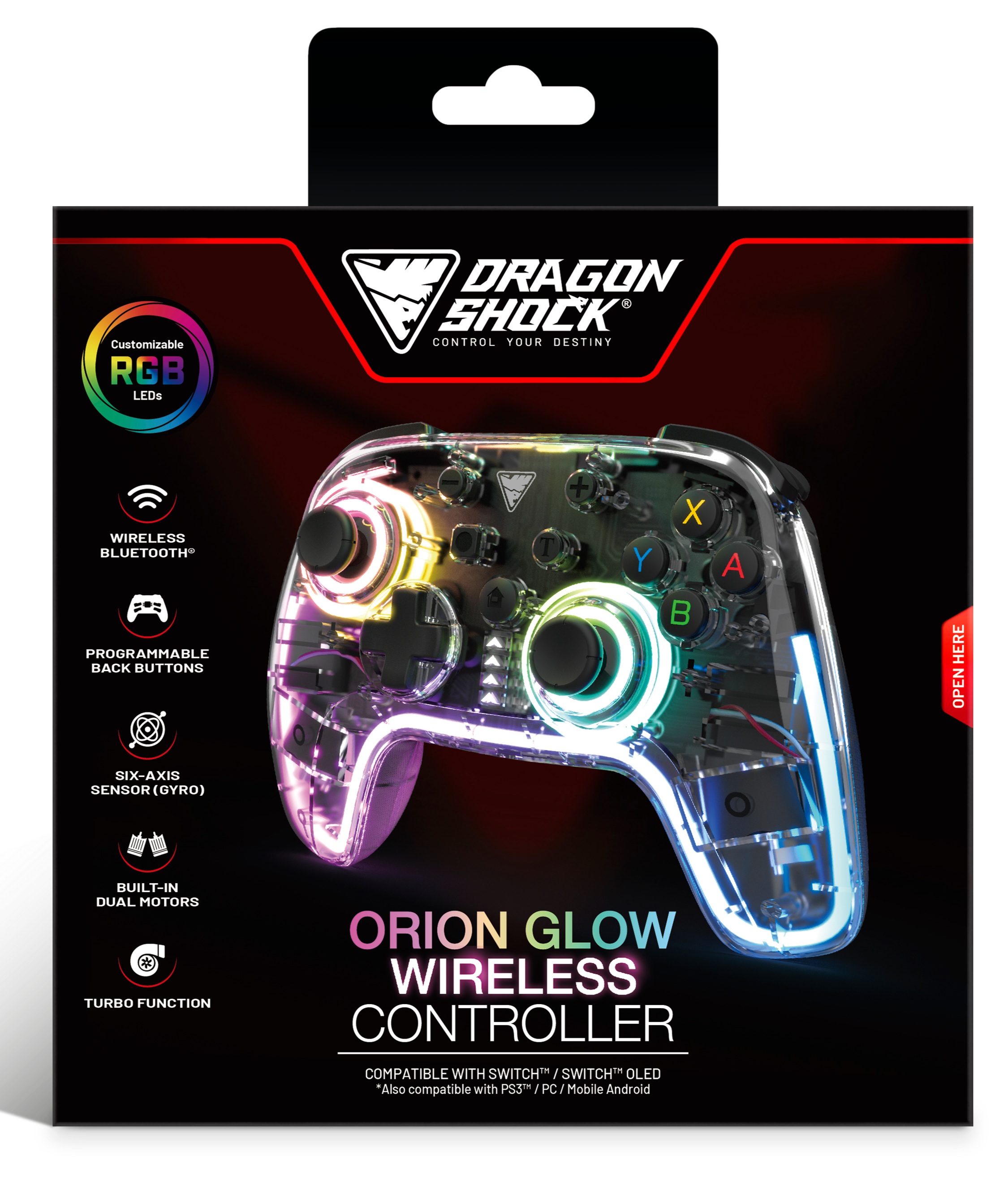 Picture showing the packaging of the DragonShock Orion Glow from the front