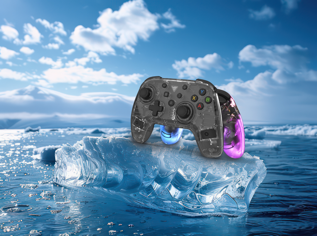 image showing two DragonShock orion glow on a block of ice floating on the water. They are standing back to back.