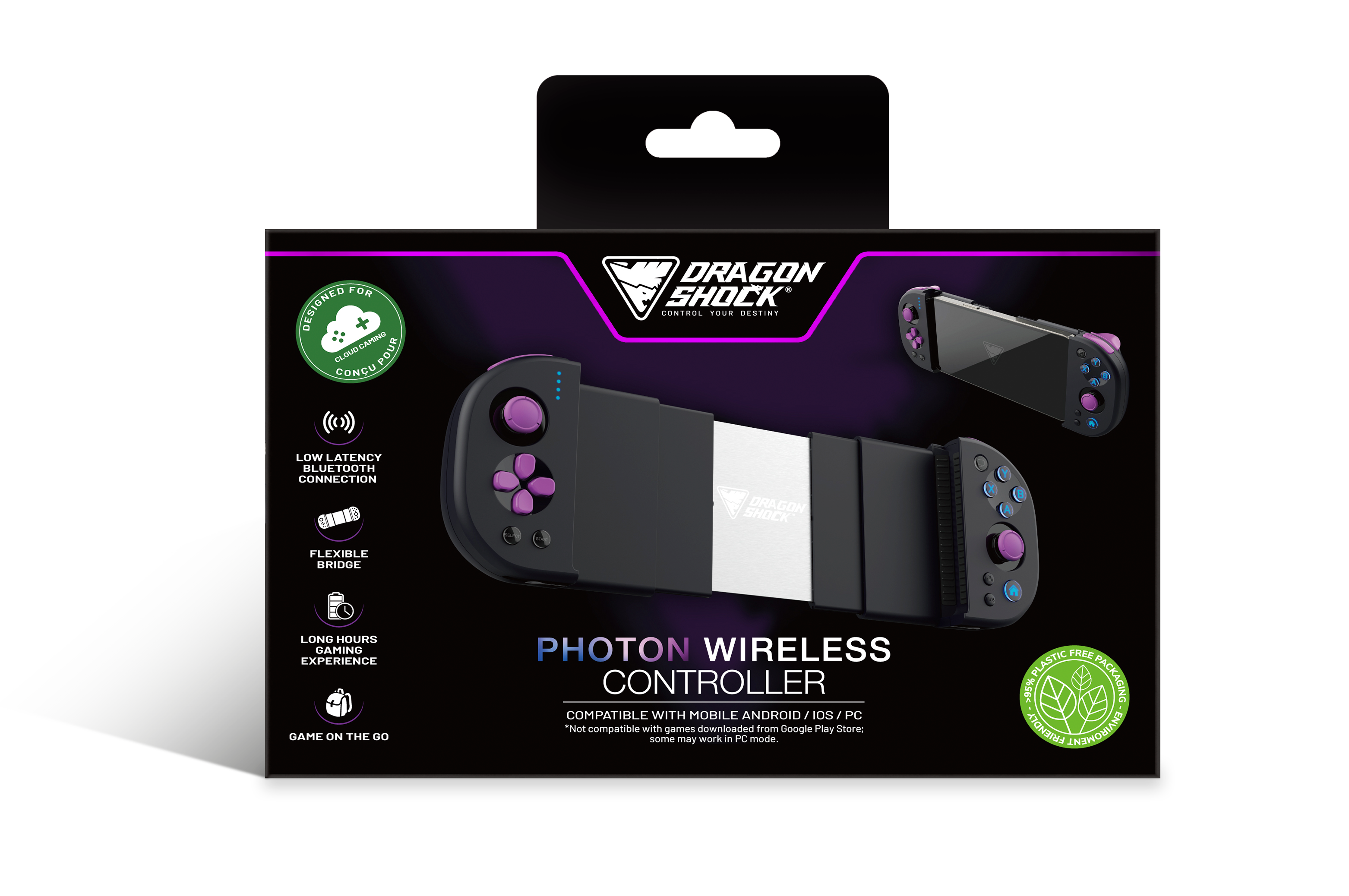 Picture showing the packaging of the DragonShock Photon from the front