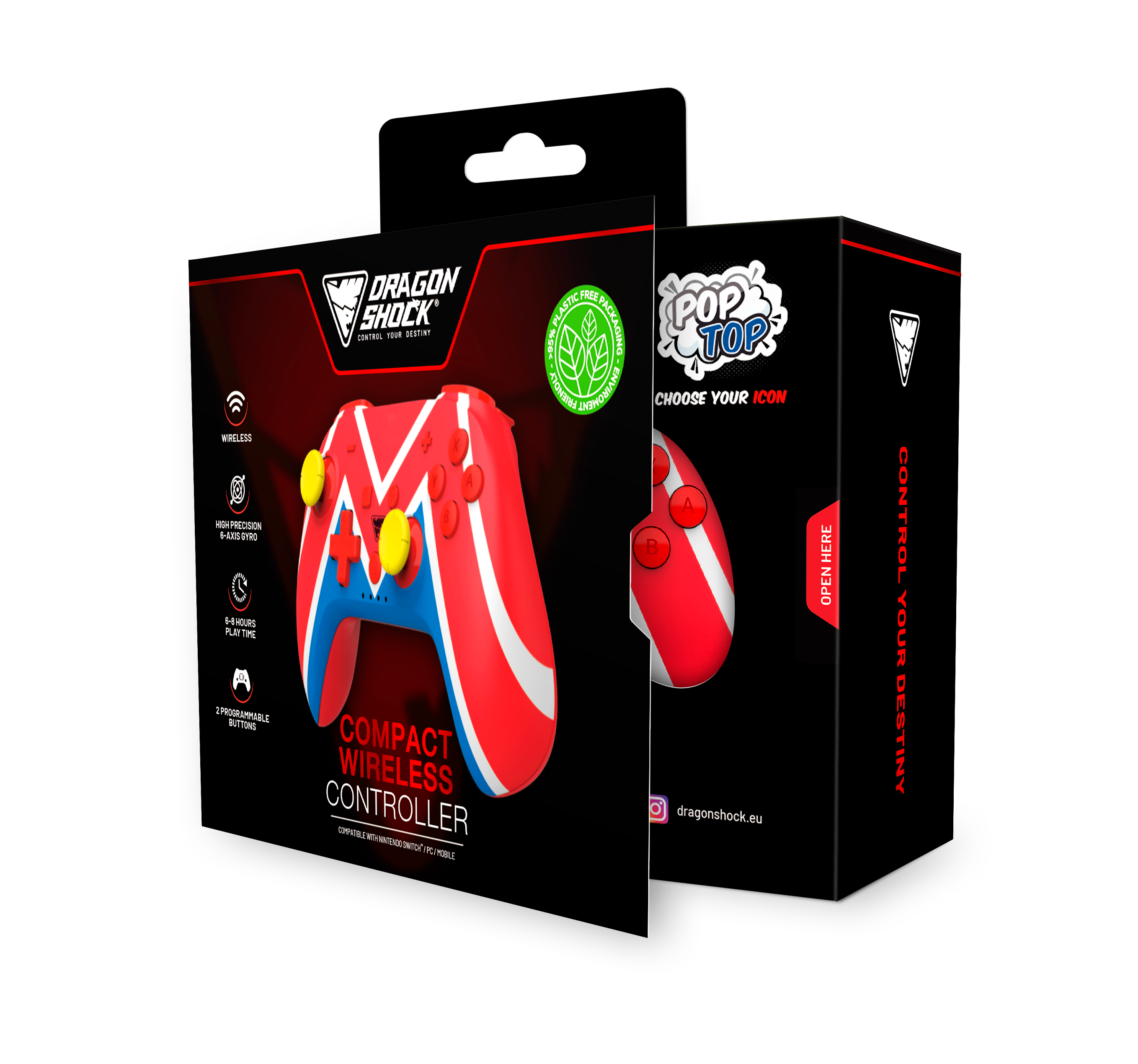 Picture showing the opened packaging of the DragonShock Poptop M Universe from the front