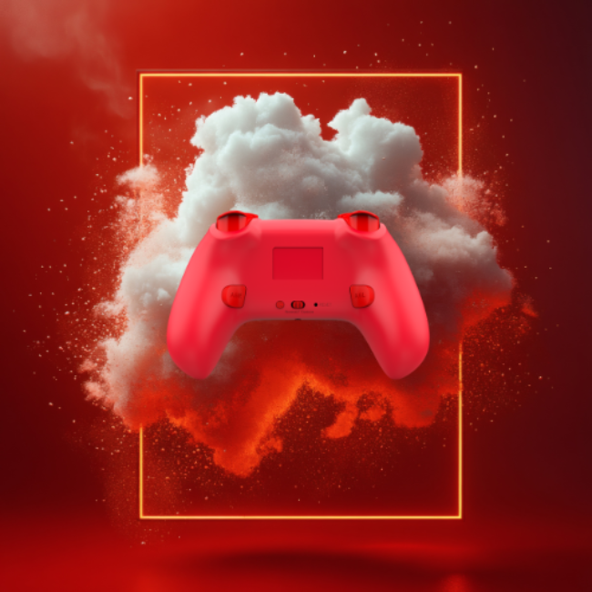 Image of a DragonShock PopTop M Universe in levitation on a red background with a light frame and cloud in front of the frame