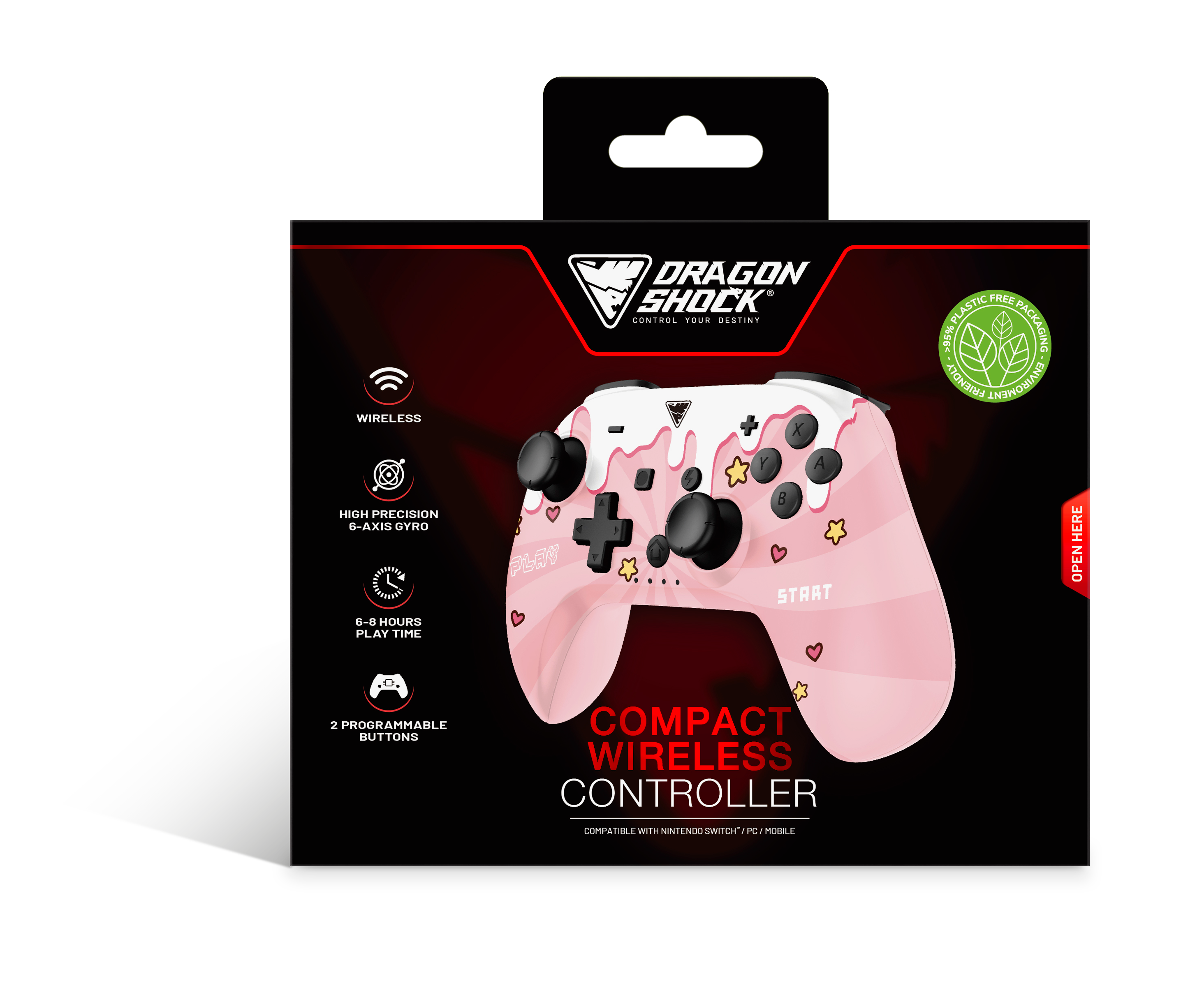Picture showing the packaging of the DragonShock PopTop sweet pink from the front