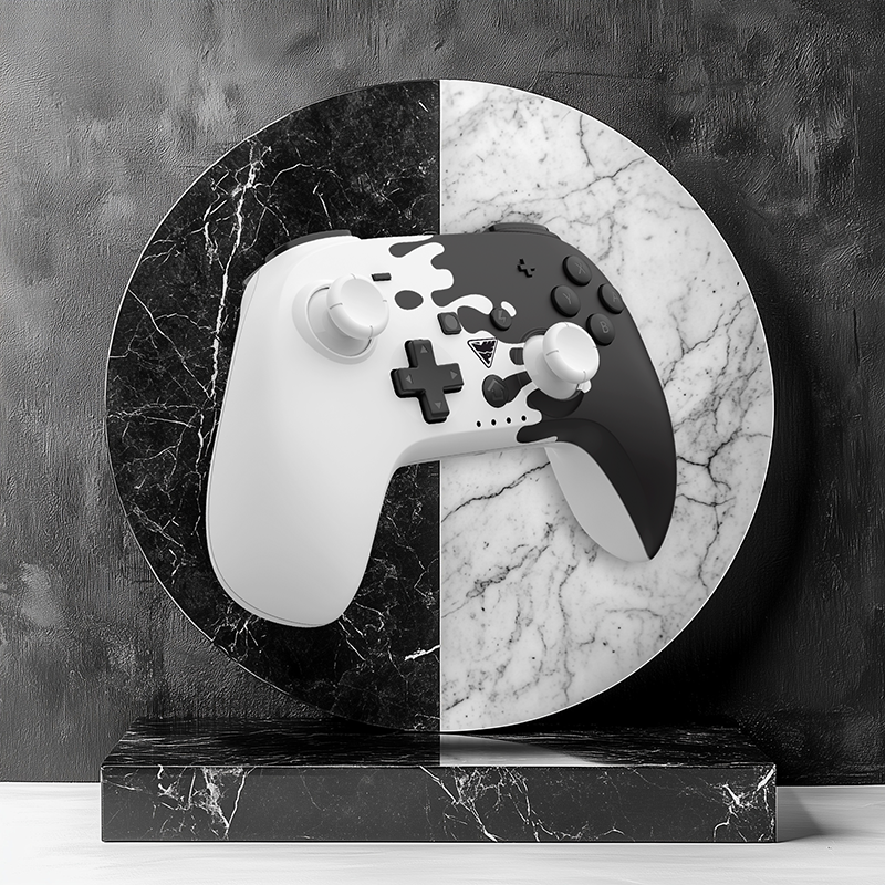 Photo of a DragonShock Poptop black and white in front of a black and white marbled background