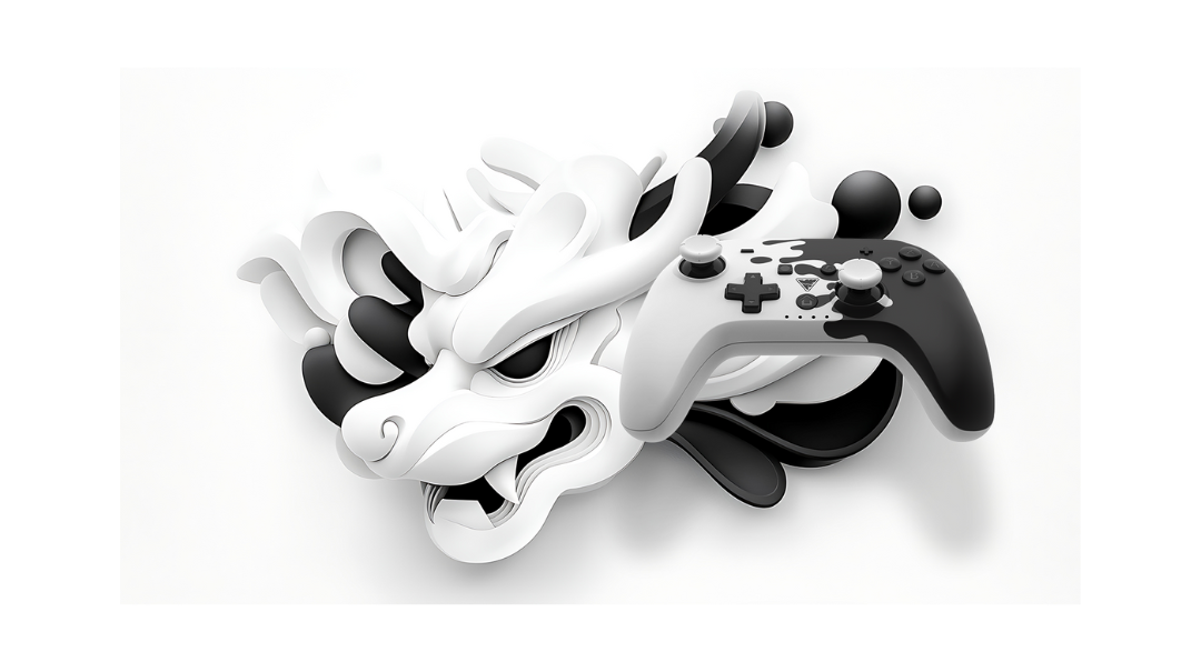 Photo of a DragonShock Poptop black and white with a drawing of a dragon's head in black and white in the background