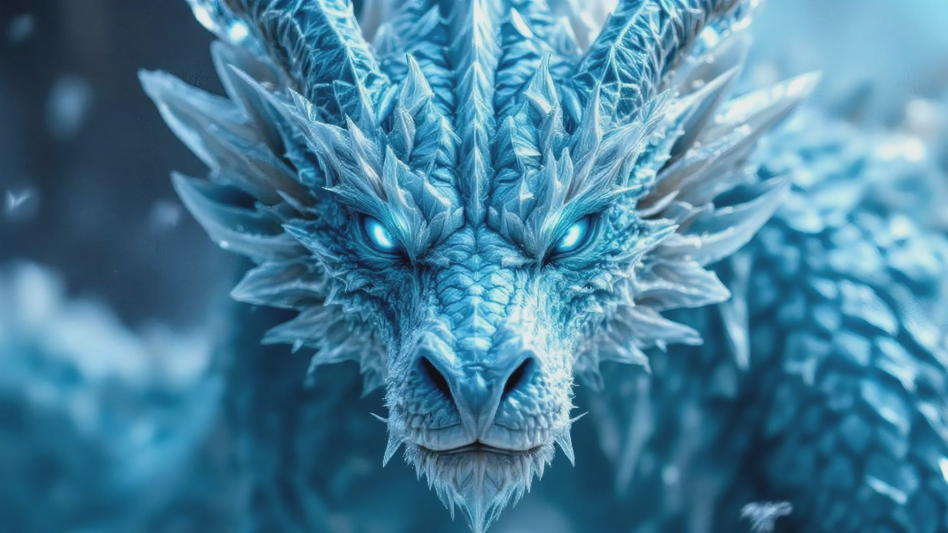 Load video: Video of an ice dragon looking at the camera and showing an annoyed expression