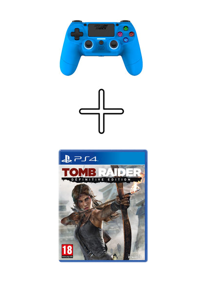 Image showing a bundle with the DragonShock Mizar Blue and the Tomb Raider Définitive edition 