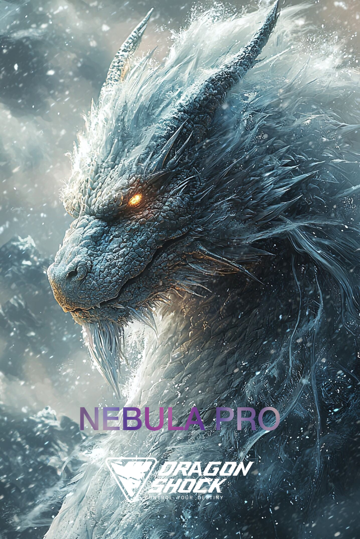 Image of a dragon in the mountains with snow falling from the sky around it 
