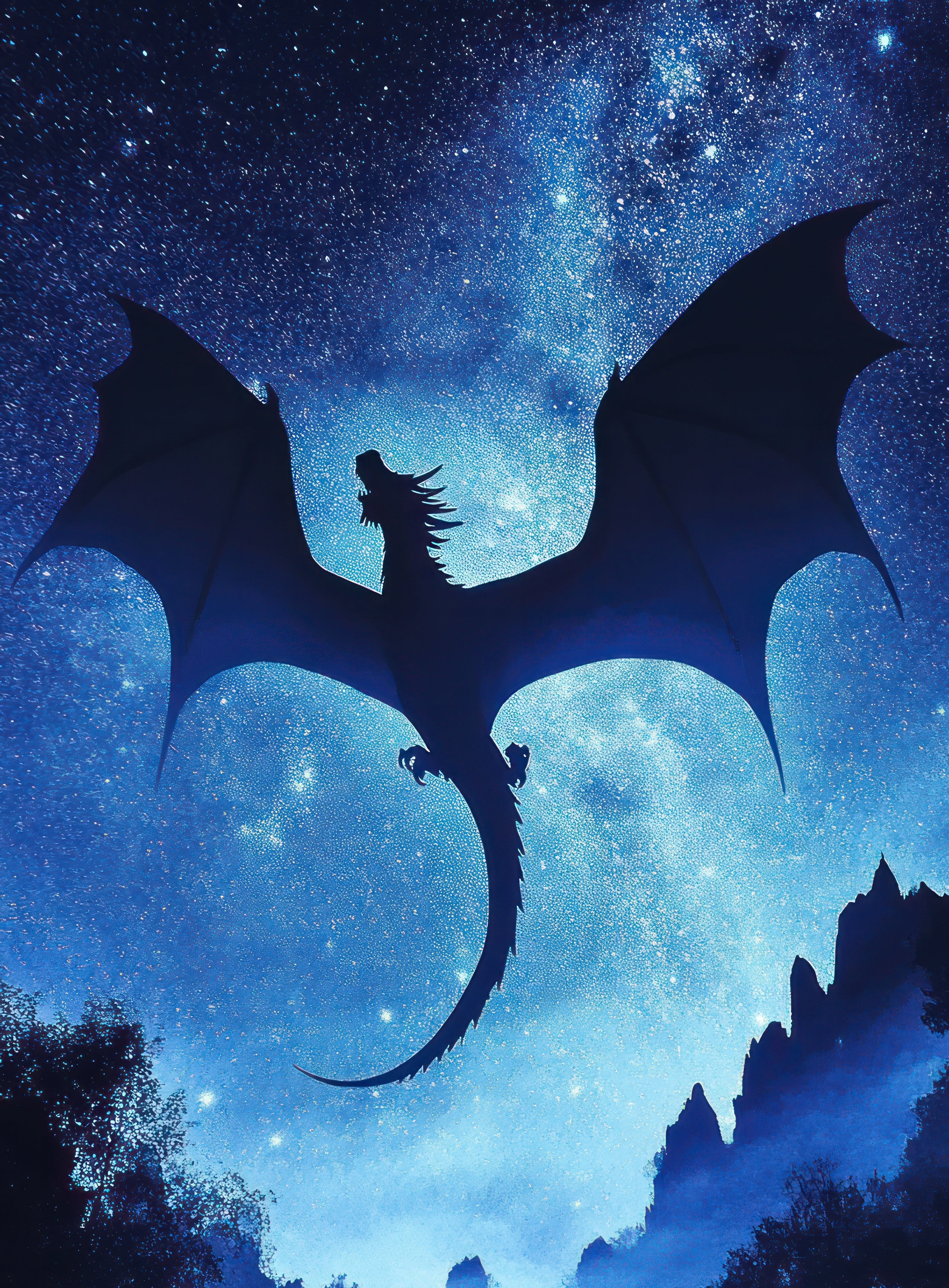Image showing a dragon flying in the night sky