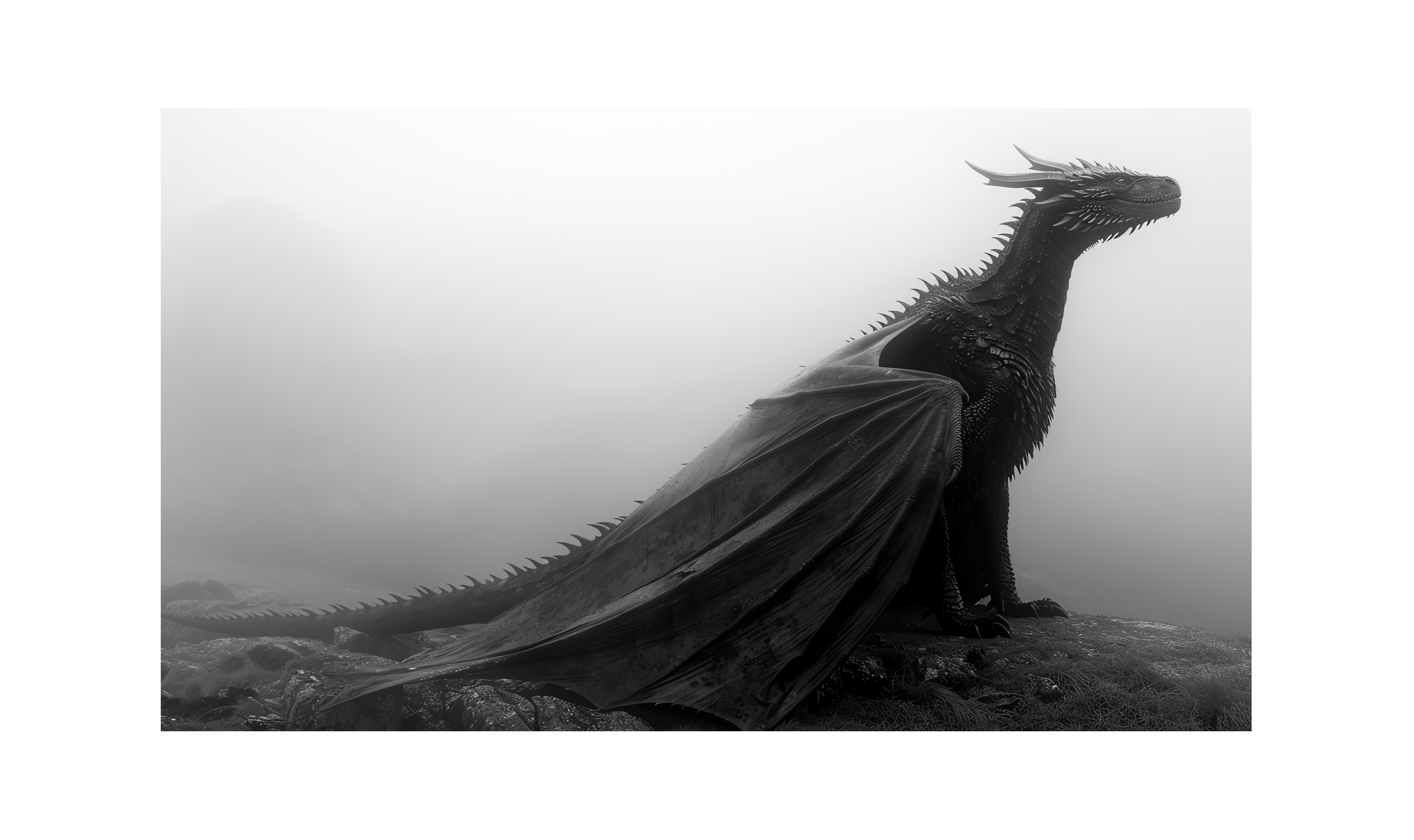 Picture showing a dragon in black and white tones on the floor