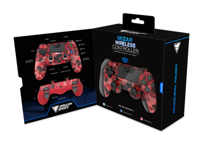 Picture showing the opened packaging of the DragonShock Mizar red camo from the front