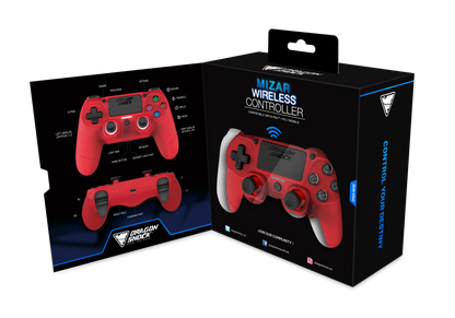Picture showing the opened packaging of the DragonShock Mizar red from the front