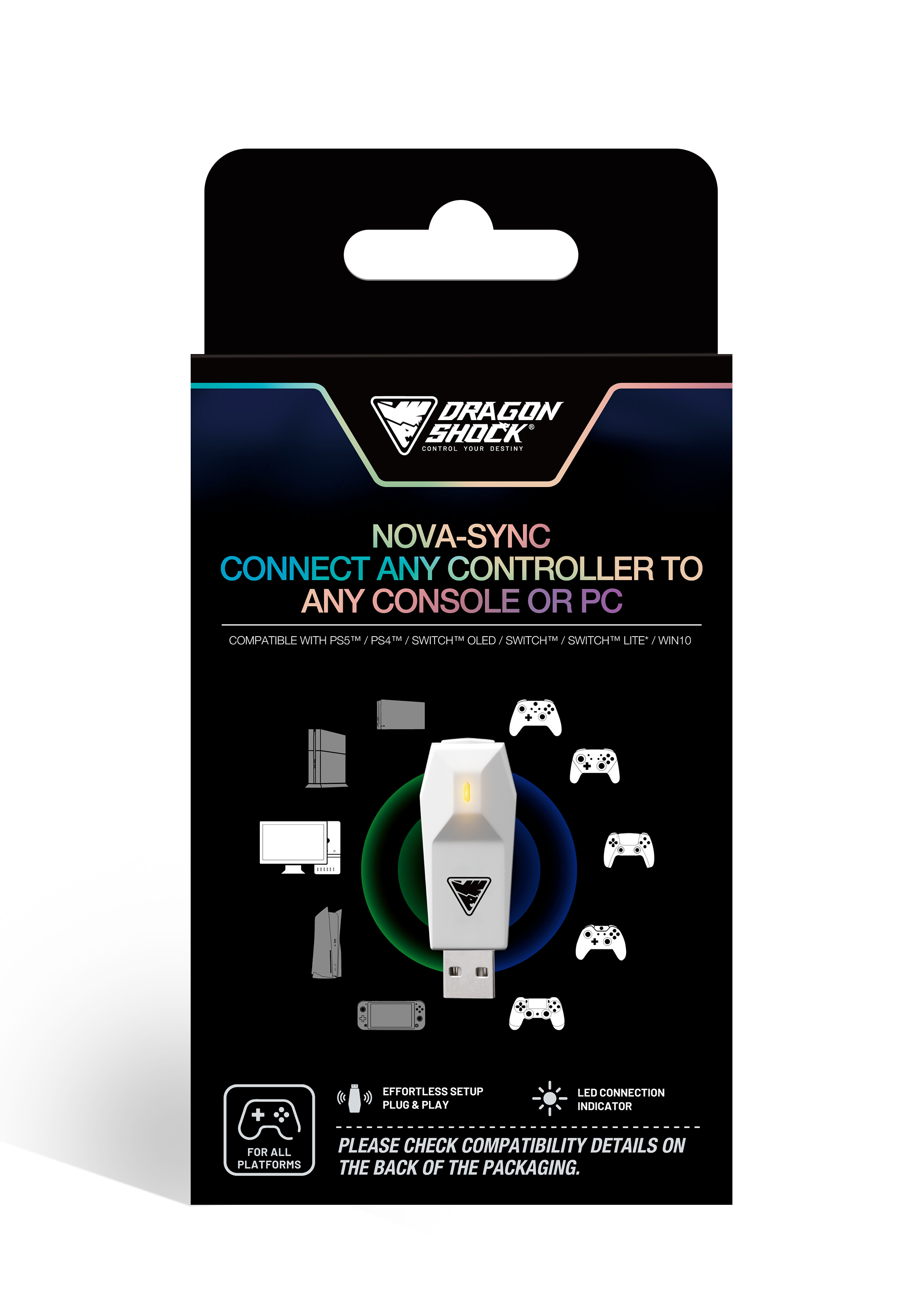 Picture showing the packaging of the DragonShock Nova Sync from the front
