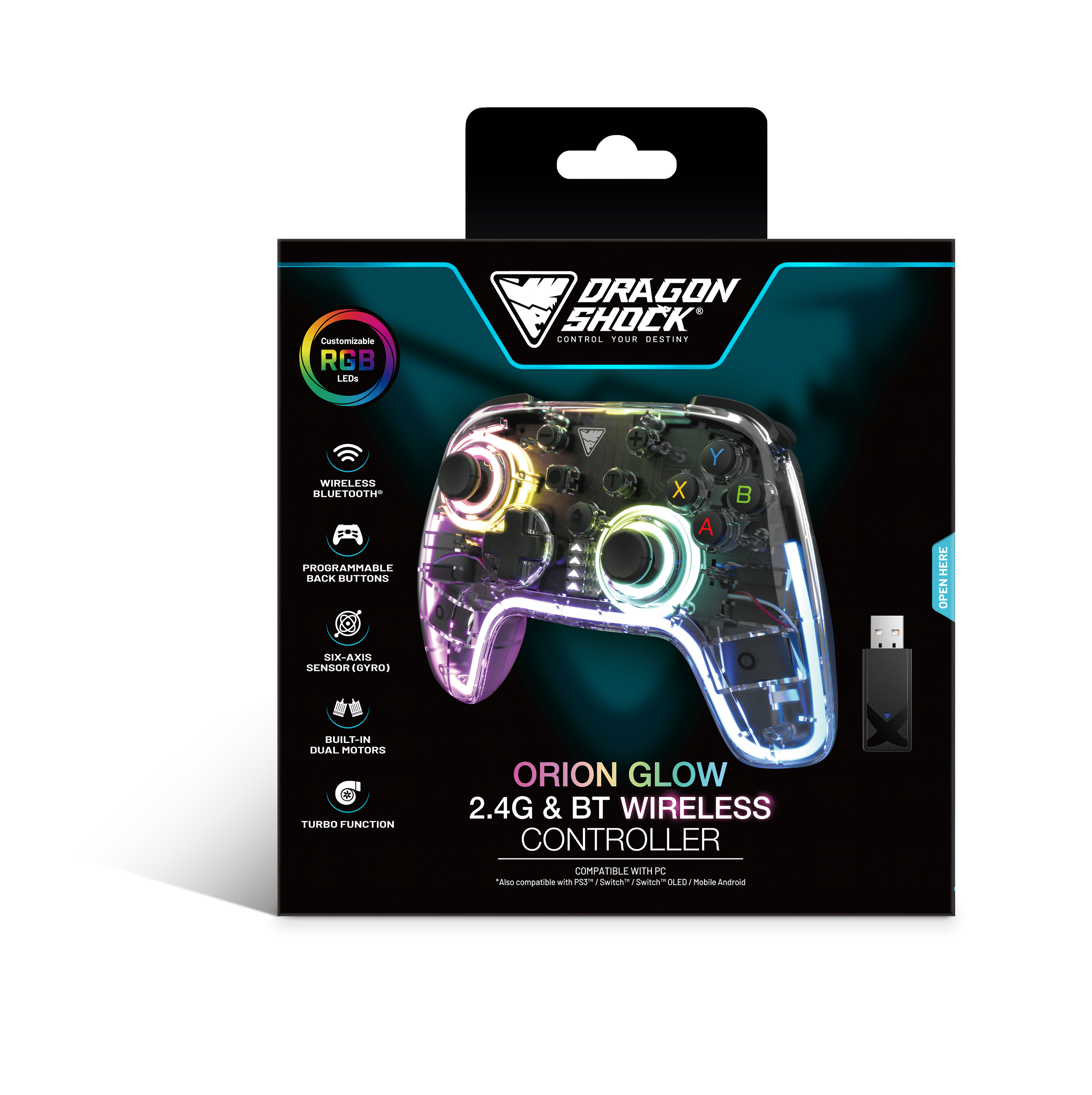 Picture showing the packaging of the DragonShock Orion Glow for PC from the front 