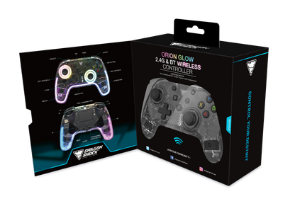 Picture showing the open packaging of the DragonShock Orion Glow for PC from the front