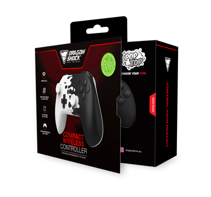 Picture showing the opened packaging of the DragonShock Poptop black & white from the front 