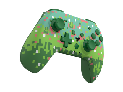 Picture showing the DragonShock PopTop green cube from the front side left