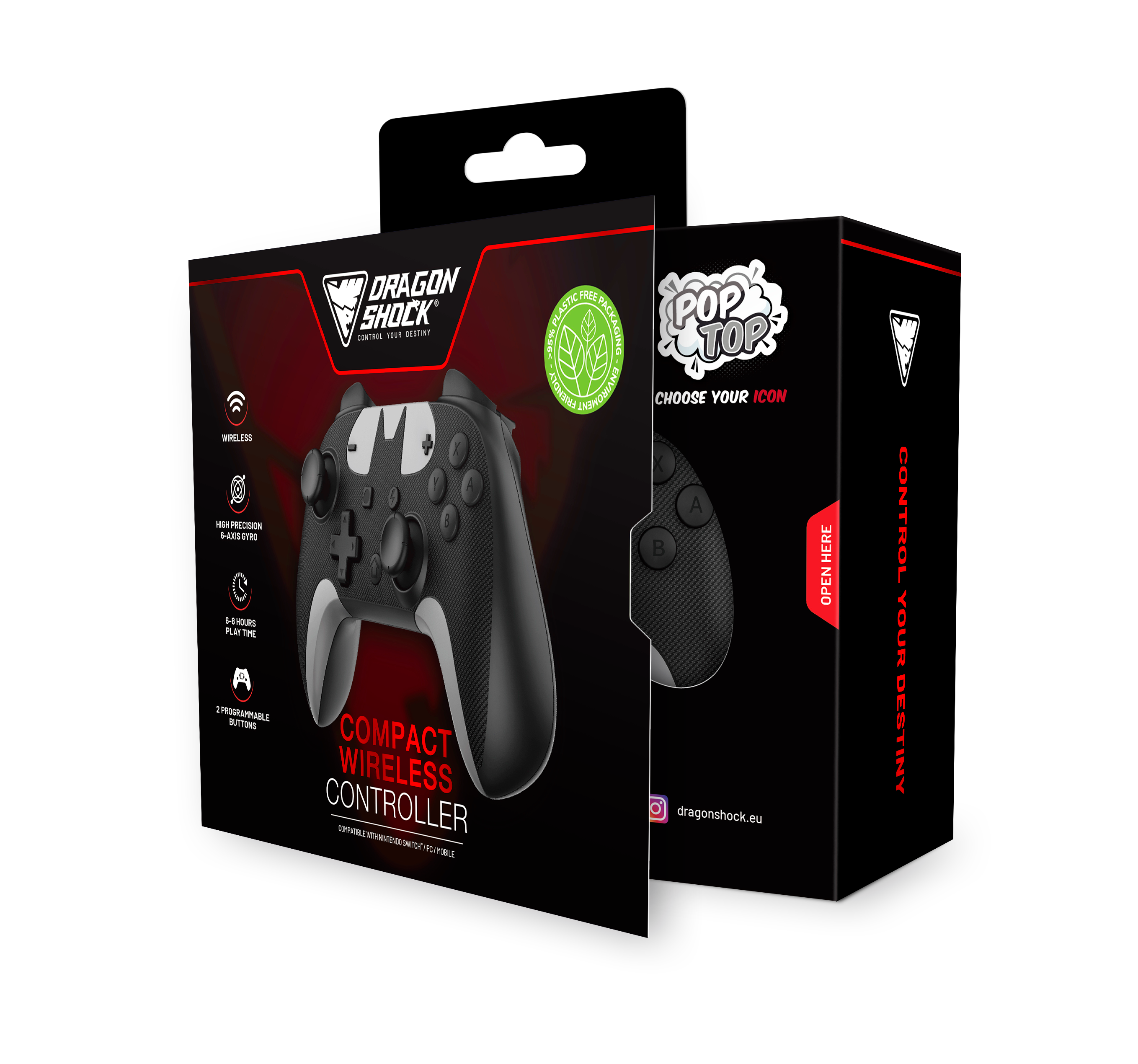Picture showing the opened packaging of the DragonShock Poptop The signal from the front 