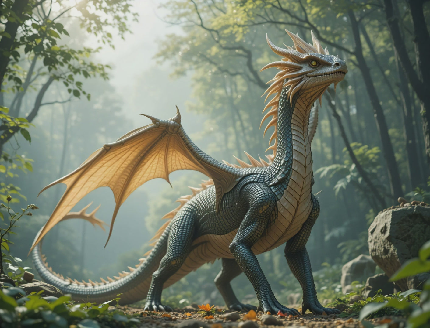 Load video: Video of a dragon opening its wings in the forest
