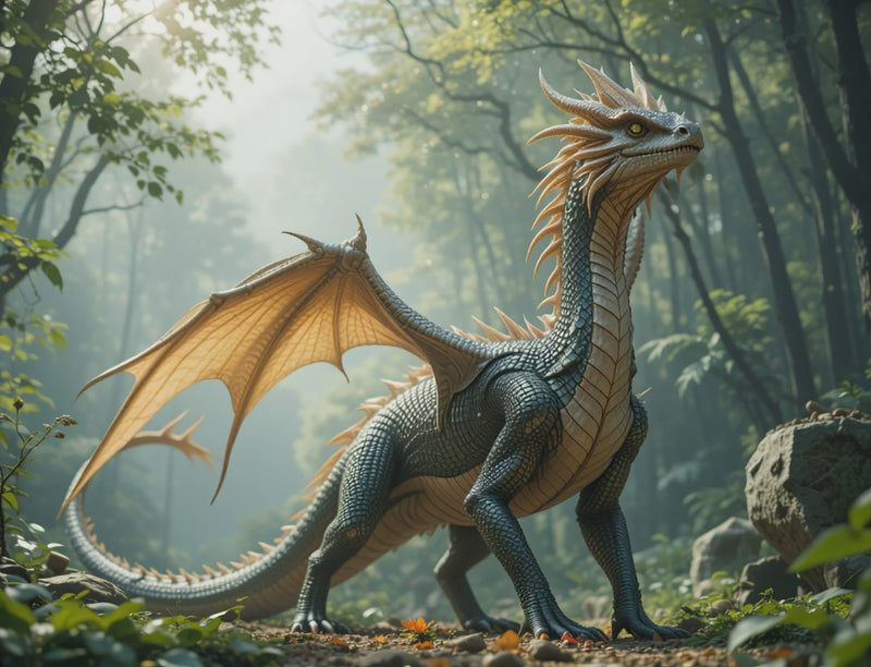 Video of a dragon opening its wings in the forest
